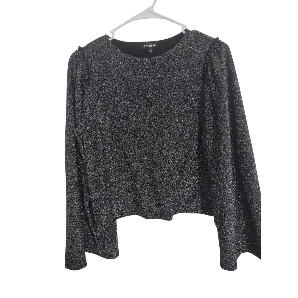 Express Silver Metallic Crop top‎ Bell Sleeves XS Going out Glam Festival